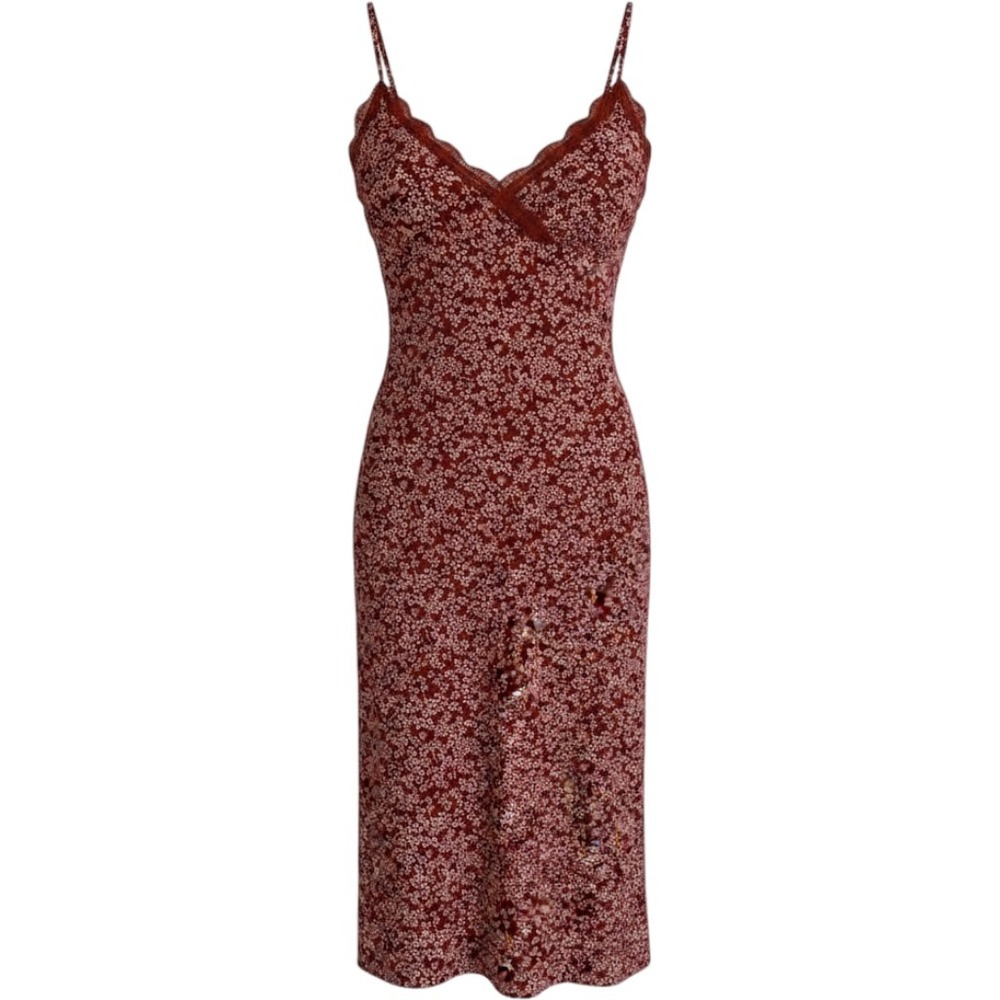 No Boundaries Womens Slip Style Dress Size L Rust Cream Floral Y2K Feminine